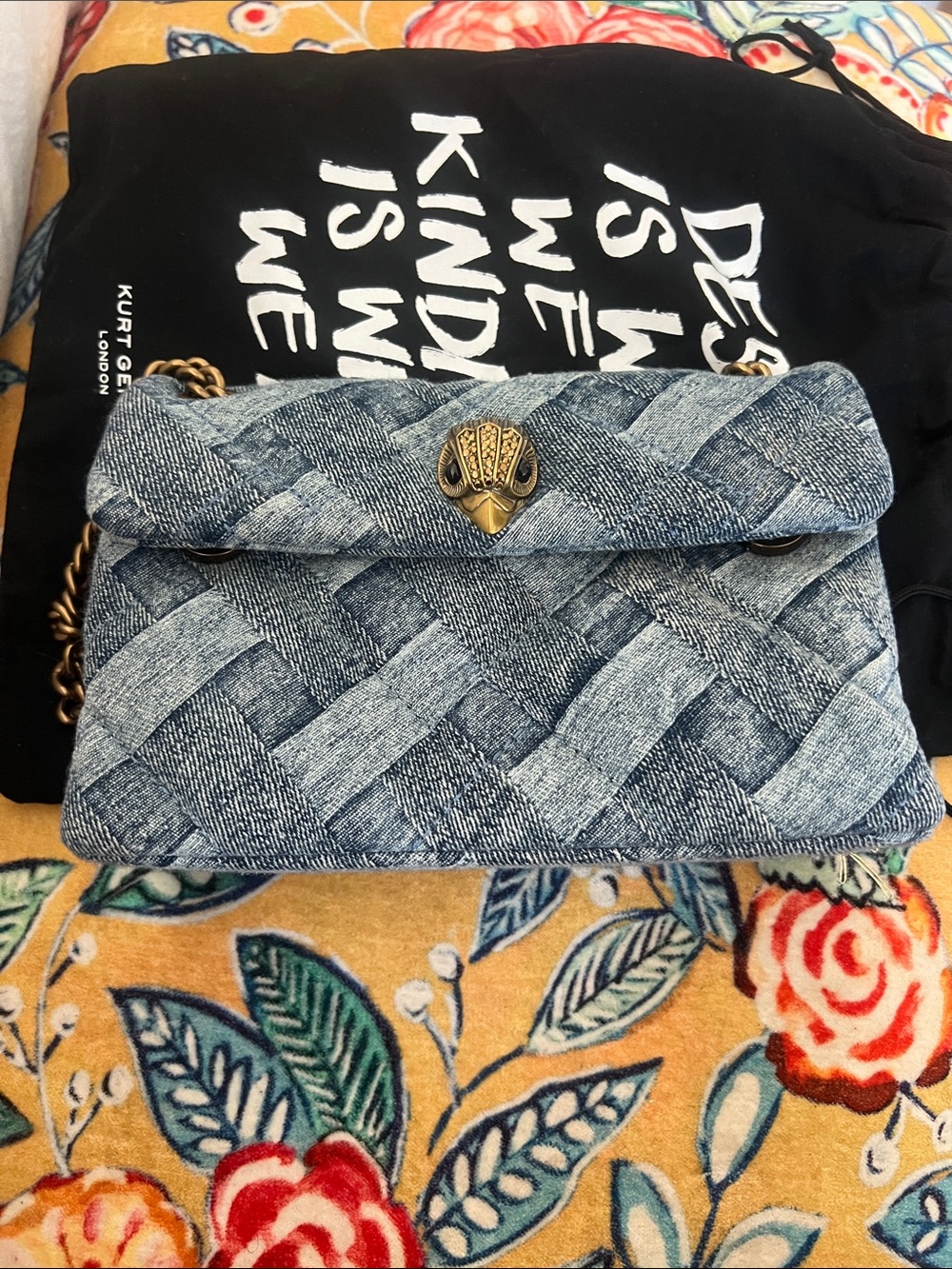 Kurt Geiger Denim Woven Crossbody with Gold-Tone Eagle Clasp